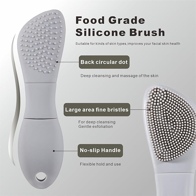 Blackhead Remover Tools, 2 in 1 Face Scrubber Black Head Remover for Face Nose, Silicone Face Mask Applicator Pore Cleaner Spatula Brush for Daily Skin Care, Deep Clean Master for Women Men (Gray)