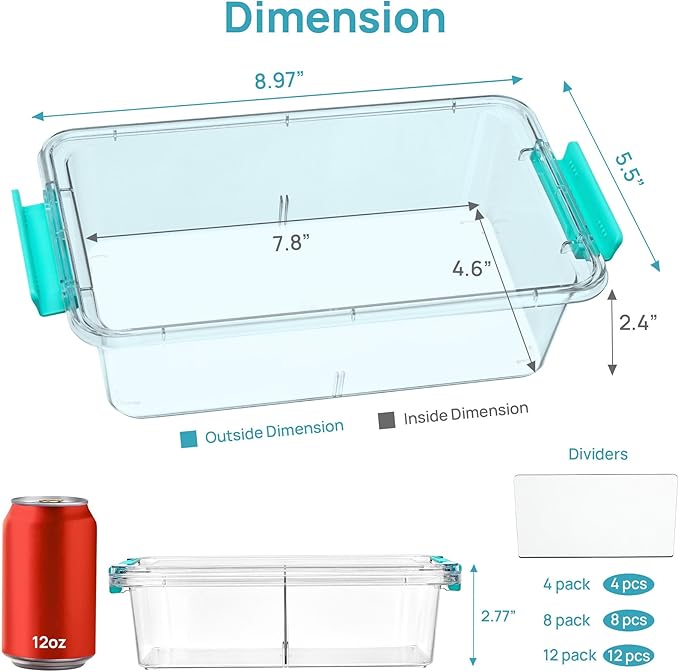 Vtopmart 4 Pack 1.5Qt Clear Pencil Box, Plastic Pencil Holder with Removable Divider for Pen Organizer, Small Stackable Containers with Lid for Pen, Art Craft, Sticker, Scrapbook & Office Supplies