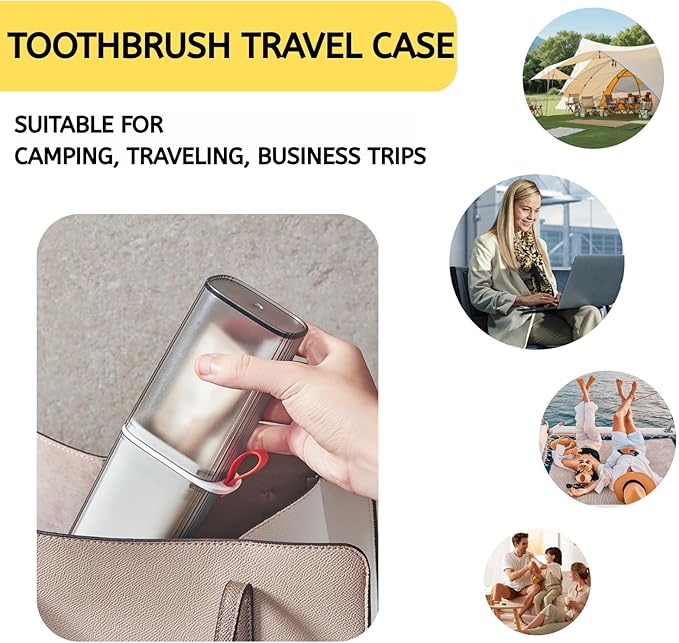 Toothbrush Travel Case, 2 in 1 Toothbrush Holder and Rinse Cup, Large Capacity Toothbrush Cup with Cover, Portable Travel Toothbrush Holder for Traveling, Camping, Trip - 1Pcs - Grey&White