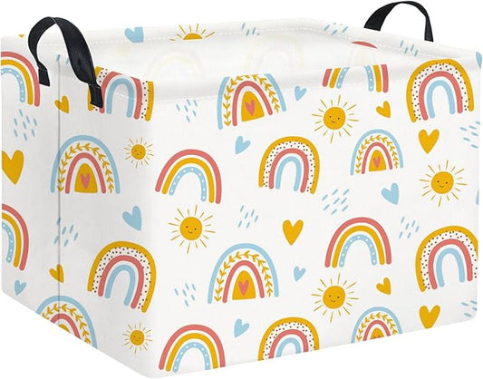 Rectangular Kids Storage Basket for Home Kitchen Girls Cute Storage Bin Organizer Shelf Book Room Decor(Colorful Rainbow)