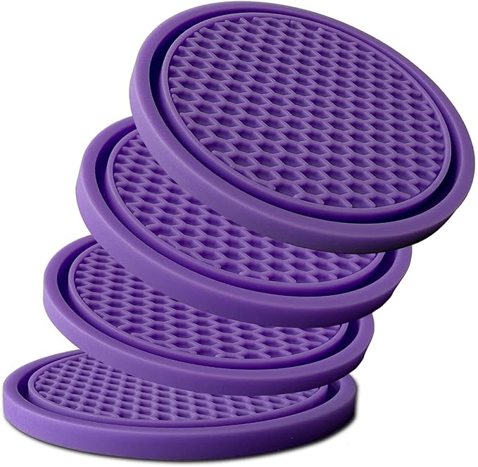 Car Cup Holder Coaster 4 Pack - Non Slip & Shockproof,Flexible PVC Rubber Insert for Car/Truck/SUV/Van (2.75"x0.2") Universal Fit Auto Cup Holders Accessories for Women and Man (Purple)