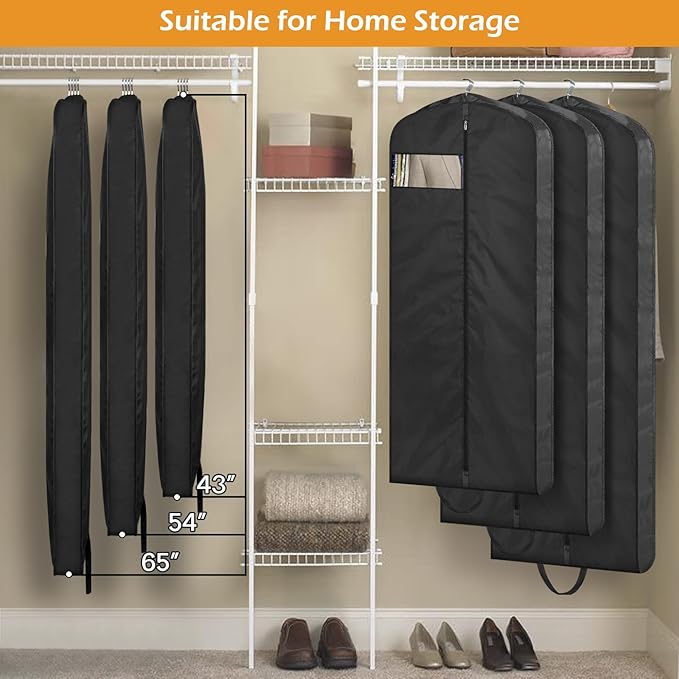 MISSLO 43" Mens Garment Bags for Travel Waterproof Suit Bags for Closet Storage Hanging Clothes Travel Bag for Shirts, Jackets, Coats, Black, 1 Pack