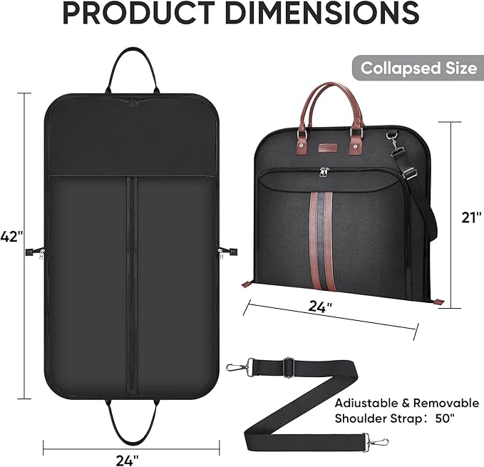 BALEINE Travel Garment Bag, Travel Suit Bag for Men, 42'' Waterproof Carry on Garment Bag for Hanging Clothes, Garment Duffel Bag for Travel Business (Black)