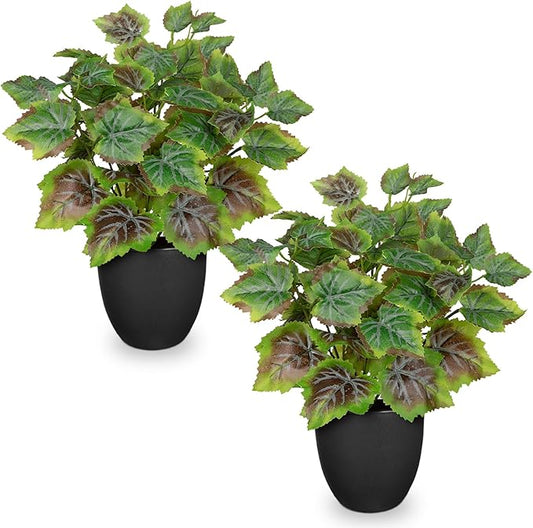 14.5" Artificial Plants Indoor Home Decor, Fake Potted Silk Plants for Shelves Living Room Decor, Small Artificial Office Desk Plants in Pots, Faux Grape Leaf Vine Hope Tropical House Plant Sets of 2
