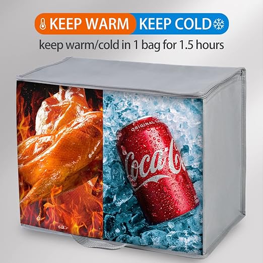 Bodaon 2-Pack Insulated Reusable Grocery Shopping Bags, X-Large Picnic Cooler Bag Top Cold, Grey