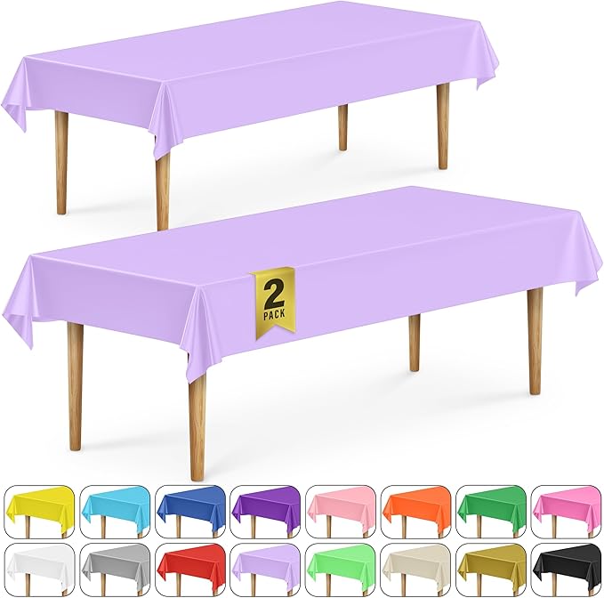 DecorRack 2 Rectangular Tablecloths BPA-Free Plastic, 54 x 108 inch, Dining Table Cloth, Rectangle Table Cover for Parties, Picnic, Camping and Outdoor, Disposable or Reusable, Lavender (2 Pack)