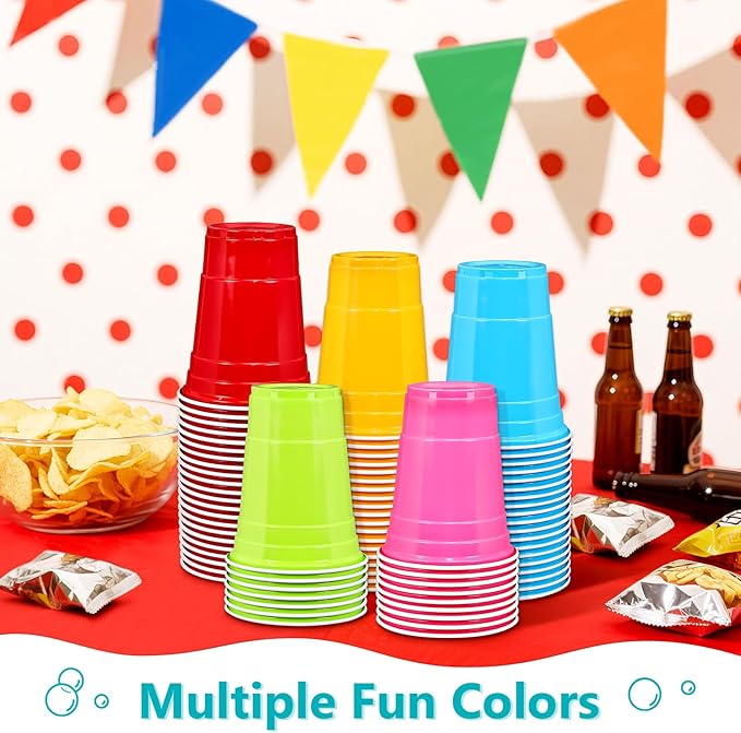 LANLISA 50 Orange Plastic Cups, 16 oz Disposable Cups, Drinking Cups For Birthday Party, Halloween, Thanksgiving, Harvest, Fall
