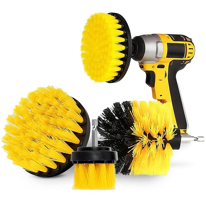 3 Pcs Drill Brush Attachments for Cleaning - Drill Brush Scrubber Set with Nylon Bristles, 2/3.5/4 in Heads, 1/4" Hex Shaft - Versatile for Bathroom Tile, Car Wheels, Garage Floors & Deep Grout Lines