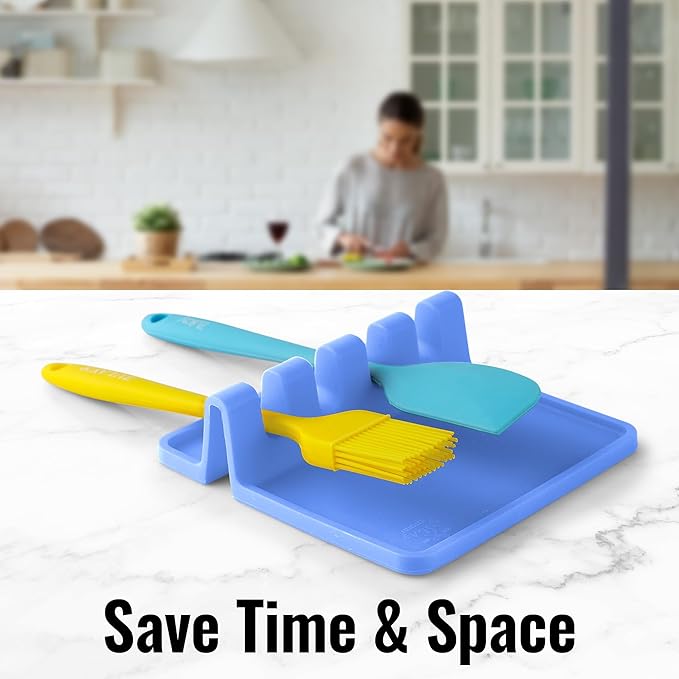Zulay Kitchen Silicone Utensil Rest with Drip Pad for Multiple Utensils - BPA-Free, Heat-Resistant Spoon Rest & Spoon Holder for Stove Top - Kitchen Utensil Holder for Ladles & Tongs - Periwinkle
