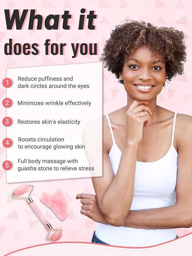 Deciniee Gua Sha Face Roller Tools: Jade Roller Facial Tools for Skin Care - Facial Massager for Face, Eyes, Neck, Relieve Fine Lines and Wrinkles