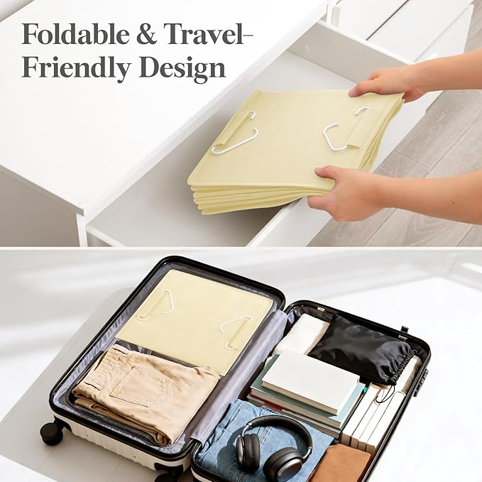 Lifewit 5 Tier Hanging Closet Organizer and Storage for Shelves, Foldable Clothes Storage Shelf with 2 Sturdy Hooks for Clothing Organization, Dorm Room Essentials for Guys, Beige