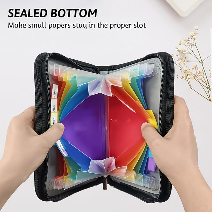 Receipt Coupon Organizer,13 Pocket Mini Accordion File Organizer with Card Holder,Expandable Ticket Storage & Card Case with Sticky Label,for Purse,Home,Car Glovebox,Zipper Closure,8.4 x 5.3in