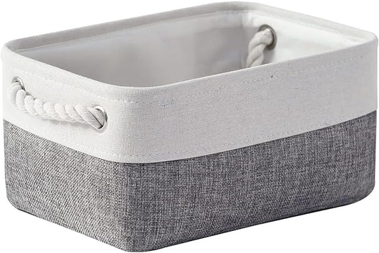 TheWarmHome Organization and Storage Basket for Shelves - 12x8x5.2 inch 1 Pack Fabric Storage Cubes, Collapsible Storage Bins for Closet Organizer Gift Cloth Toy (White & Grey)