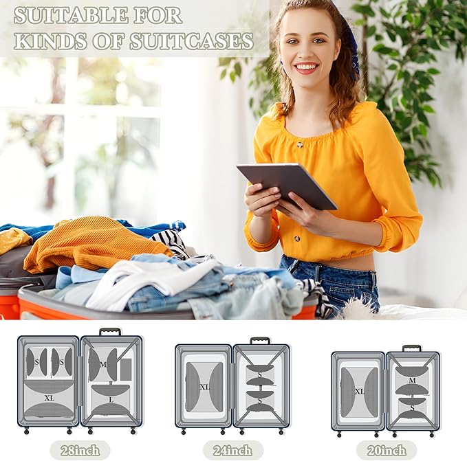 8 Set Compression Packing Cubes for Travel, Packing Cubes Compression Travel Accessories Expandable Packing Organizers for Carry on Luggage Suitcase