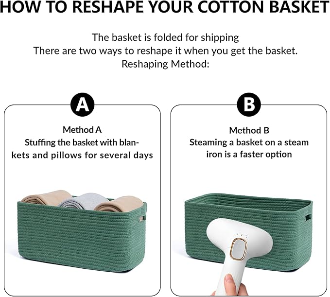 MiniArk Large Storage Baskets for Shelves, Closet Organizers Bins for Clothes Blanket Towels, Baby Nursery, Toy Baskets Box, Woven Rope Baskets, 17 x 13 x 7.5”, 3 Packs Green