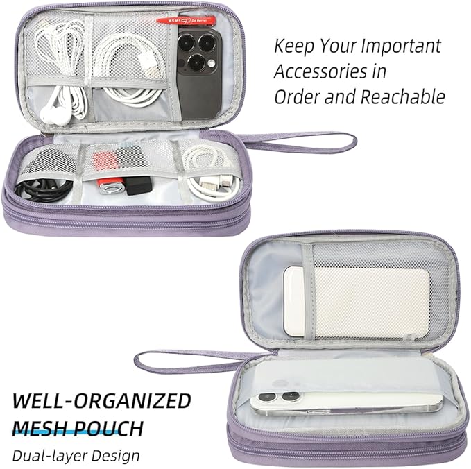 Travel Electronic Organizer Pouch Bag, Waterproof Portable Electronic Accessories Storage Multifunctional Case for USB, Cable, Cord, Charger, Phone, Power Bank, Earphone (Purple, Large)