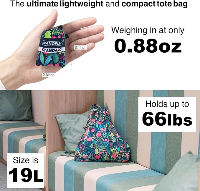 Compact Reusable Grocery Tote Bag – Lightweight, Foldable & Packable Shopping Bag for Travel