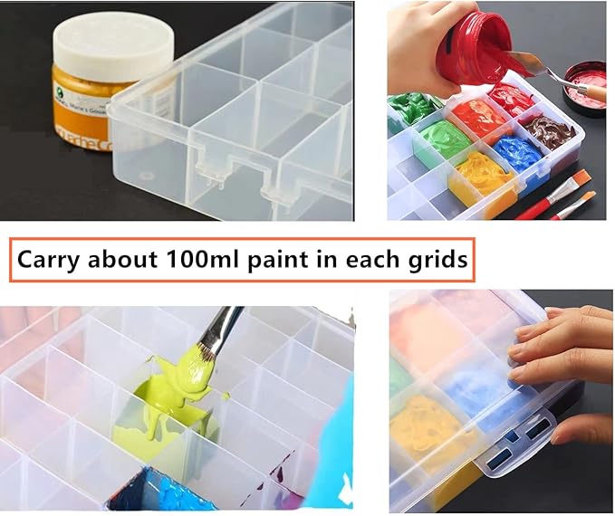 Feadily 1PCS 36 Grids Large Plastic Organizer Box with Dividers, Compartment Organizer Box for Nail Accessories/Screw/Sewing Arts and Oil Paint, Bead Storage Containers 14.9" x 9.2" x 1.9" (Clear)