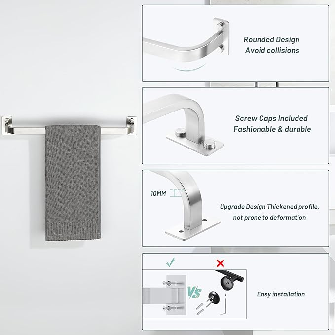 Bathroom Towel Bar, 16 inch Towel Racks for Bathroom Wall Mounted, SUS304 Stainless Steel Heavy Duty Towel Holder Bathroom Accessories Modern Home Decor, Brushed Finished