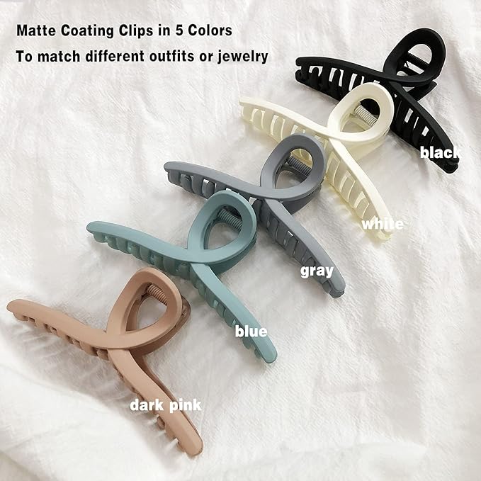5 Pack Hair Claw Clip Large Matte 4.3 Inch No Slip Big Butterfly Jaw Clips Clamp Assorted Colors for Thin Fine Medium Thick Hair Women
