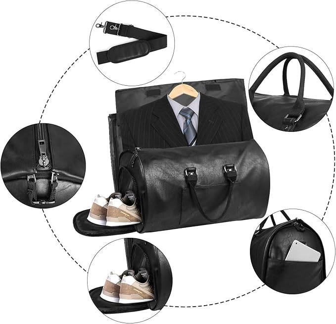 seyfocnia Convertible Travel Garment Bag, Carry-on Garment Duffel Bag for Men Women - 2-in-1 Hanging Suitcase Suit Business Travel Bag