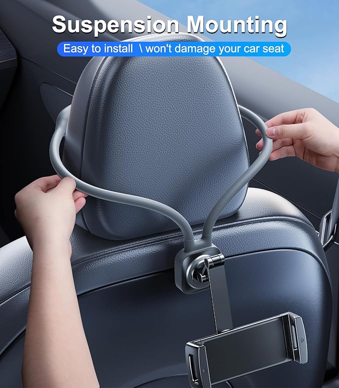 Car iPad Tablet Holder Back Seat Accessories for Tesla/Sport/Bucket/Performance Seats, Rear Headrest Tablet Hanger Mount for Kids/Adults, Road Trip Essentials with Car TV/Entertainment Gadgets