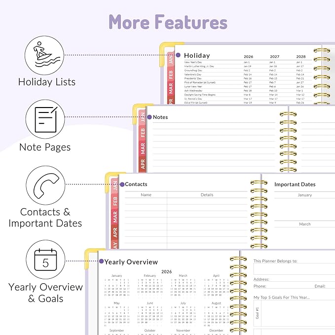 2026 Planner, Forvencer Calendar Planner Weekly and Monthly, Jan 2026-Dec 2026, 6" X 8", Hardcover Agenda Book, Daily Journal Organizer with Inner Pocket, Notebook for Office School, A5, Off-white