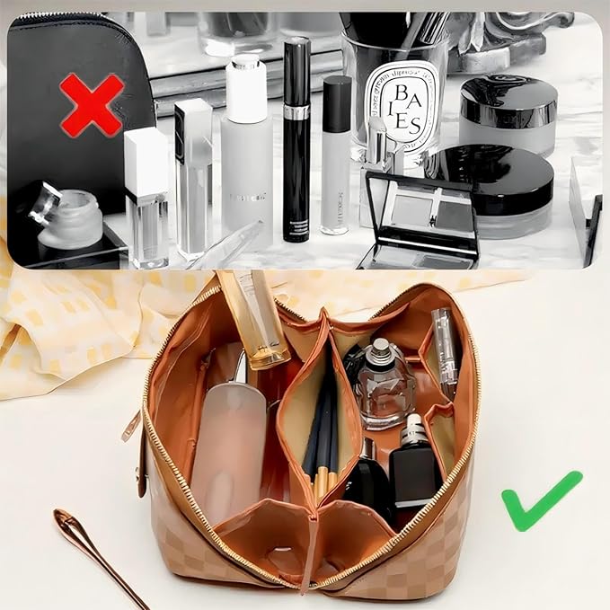 Travel Makeup Bag,Large Capacity Cosmetic Bags for Women,Waterproof Portable Pouch Open Flat Toiletry Bag Pattern Makeup Bag