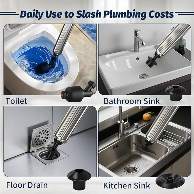 Toilet Plungers for Bathroom Heavy Duty, High Pressure Toilet Auger Air Drain Blaster with Real-Time Toilet Snake Drain Clog Remover,Toilet Unclogger Tool,Sink Shower Tubs Plumbing Clogs (Blue)