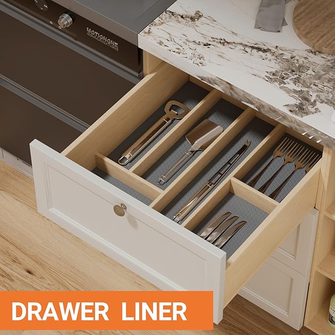 FLPMIX 16" Cabinet Shelf Liners Dark-Grey: Waterproof Kitchen Drawer Mat 16 x 300 Inch - Easy to Cut Small Cupboard Liner for Closet Pantry Shelving