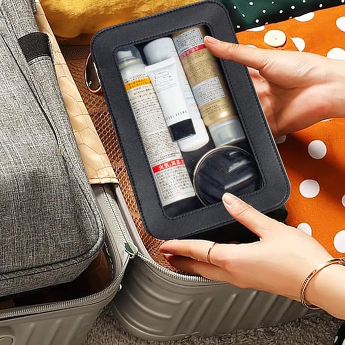 Clear Makeup Bag, Black Travel Makeup Pouch Toiletry Bag for Women Waterproof Small Cosmetic Bag Case Small Make Up Bag with Zipper Car Organizer Car Essentials for Women Men