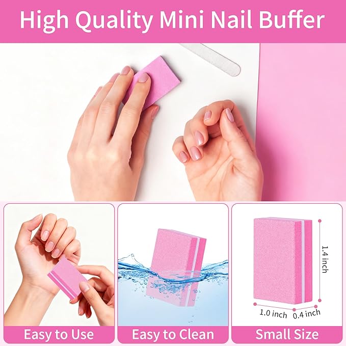 50PCS Mini Nail Buffer Block,Nail File,100/180 Grit Double Sided Sponge Files,Disposable Professional Manicure Prep Buffers for Acrylic & Natural Nails,Travel Size(Pink)