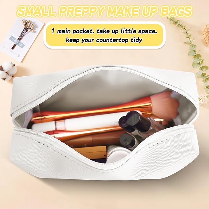 Gifts for Girls Initial Makeup Bag Personalized Cosmetic Bag with Zipper Cute Travel Toiletry Bags Waterproof PU Preppy Makeup Pouch Birthday Gift for Teen Girls Women(White A)
