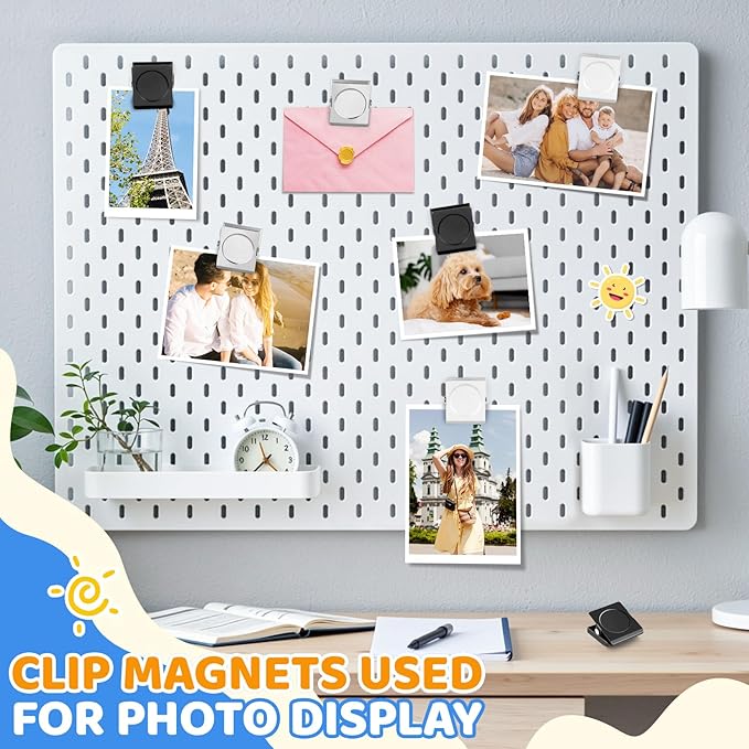 Grtard 12 Pack Magnetic Clips Heavy Duty, White Magnet Clips for Fridge, Refrigerator Magnets, Strong Magnetic Clip,Scratch Free Magnets with Clip for Refrigerator, Whiteboard, Cruise, Locker (Black)