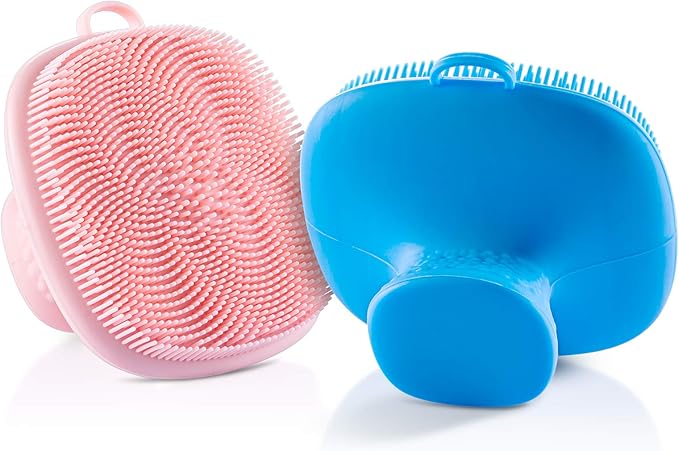 Silicone Face Scrubber for Men and Women， 2Pack Facial Cleansing Brush Silicone Face Wash Brush Manual Waterproof Cleansing Skin Care Face Brushes for Cleansing and Exfoliating (Blue_Pink)