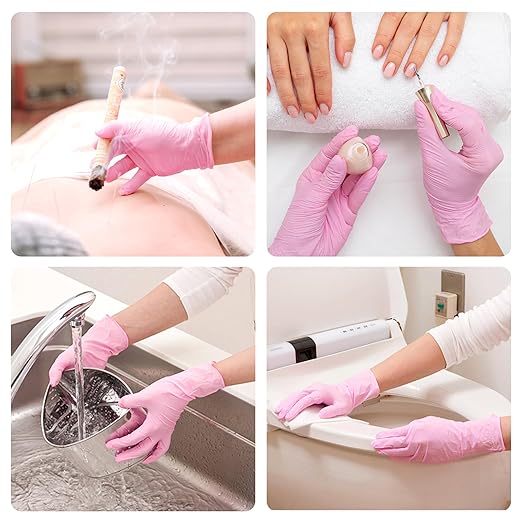 SwiftGrip Pink Nitrile Gloves, 3-mil, Industrial Gloves Disposable Latex Free, for Cleaning & Esthetician, Rubber Powder-Free, 100-ct Box (Large)