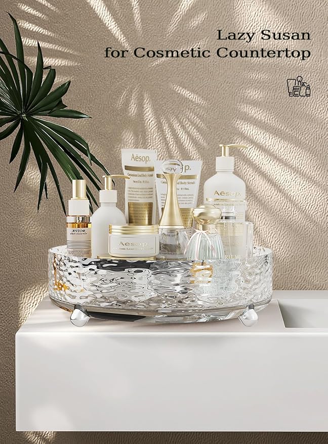 2 Pcs Lazy Susan Organizer, 9in &11in Elegant Lazy Susan Turntable Organizer, Modern Rotating Storage Organizer for Kitchen, Bathroom, Vanity, Countertop