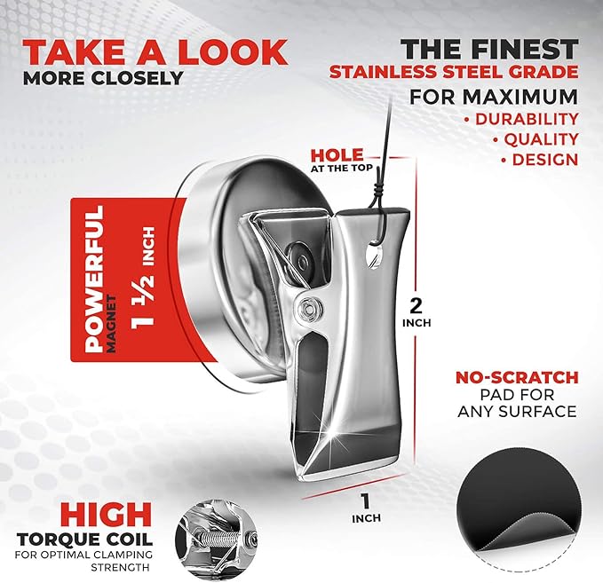 Force Magnet Magnetic Clips Pack of 10 - Premium Quality Super Strength Magnet Clips with Anti Scratch Pads - Make Notes, Remember Appointments and Hang Keys on Metal Surfaces - Heavy Duty