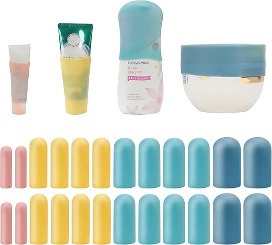 TRANOMOS Silicone Bottle Covers Travel Essentials for Women Men, Beach Vacation Essentials, Travel Size Toiletries Accessories, Cruise Ship Essentials 2026, Must-Haves, Leak-Proofing