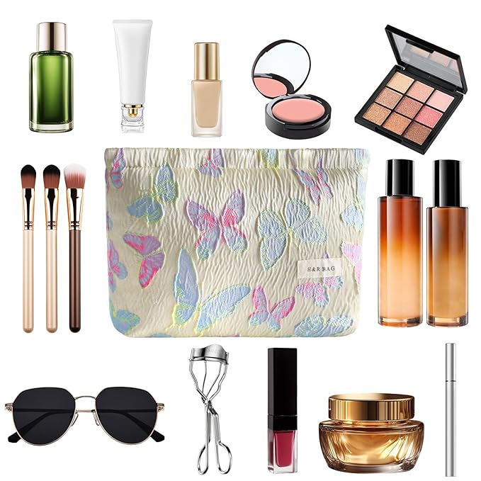 ZLFSRQ Butterfly Makeup Bag for Women Cute Cosmetic Bag Large Colorful Travel Toiletry Bags Embroidery Zipper Makeup Pouch for Purse Aesthetic Skincare Storage Organizer Gift Portable Toiletry Bags