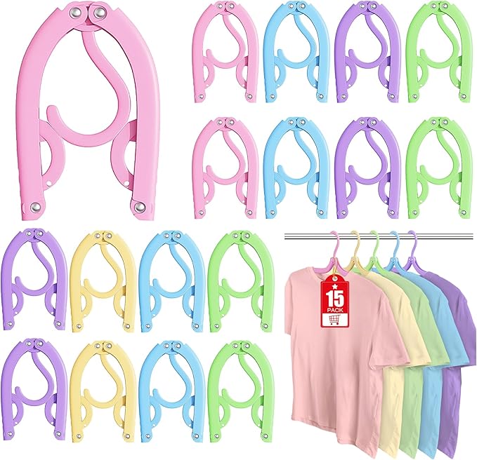 15 Pcs Travel Hangers Portable Foldable Travel Hanger Organizer, Plastic Cruise Ship Accessories Essentials Clothes Hanging Rack Folding Hangers for Traveling Camping Flying RV Europe Suitcase, Multi