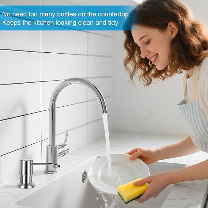Soap Dispenser for Kitchen Sink, Upgrade Built in Sink Soap Dispenser Brushed Nickel, Countertop Sink Soap Dispenser Pump with 47" Extension Tube kit, No Need More Refills