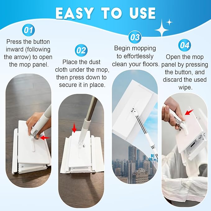 Snap Grip Mini Mop, Cloth Changing Mini Mop, Lazy Mopa Compatible with Swiffer Wet/Dry Pads, Dust Mopping for Hardwood, Tile, Floor, Includes 20 Disposable Dry Pads, Home Cleaning Essential (White)
