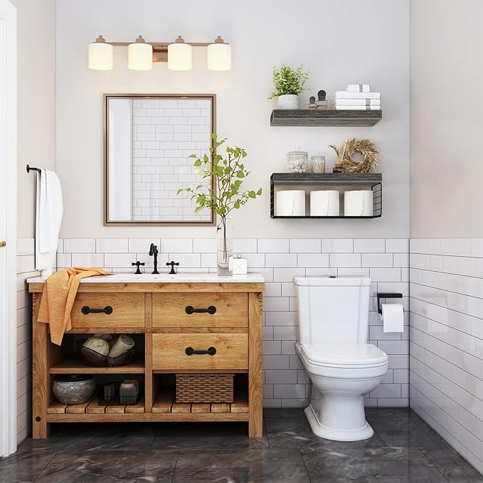 QEEIG Bathroom Shelves Over Toilet - Wall Mounted Floating Shelves Toilet Paper Storage Small Farmhouse Decor Shelf 16 inch Set of 2, Grey (019-GY2)