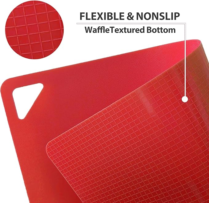 WK Flexible Plastic Cutting Boards for Kitchen Set of 3, Non slip Cutting Mats, Colorful Thin Cutting Sheets for Meat, BPA Free, Dishwasher Safe
