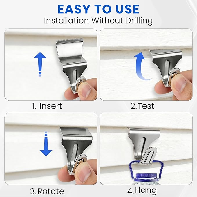 FURWEY 36 Pack Vinyl Siding Hooks, No Hole Vinyl Siding Clips, Heavy Duty Stainless Steel, for Outdoor & Festive Decoration (36P)