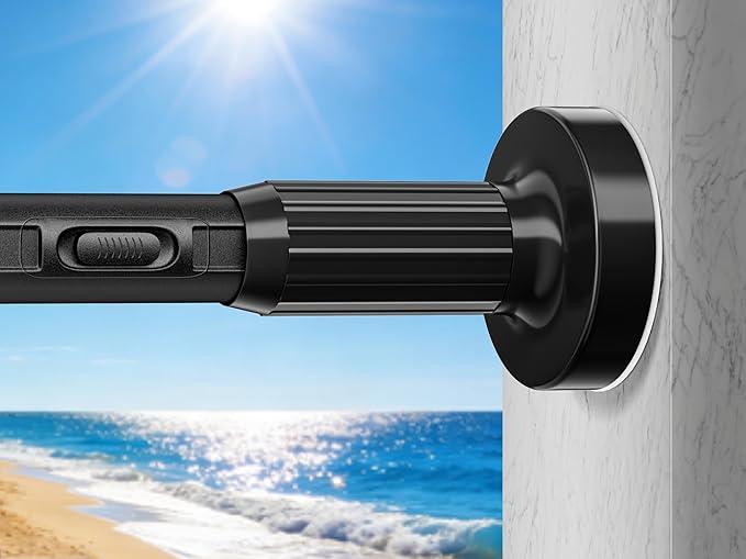 Tension Curtain Rod 39-157In-55Lb, Outdoor Extra Long Curtain Rod No Drilling for Window or Bathroom Patio, Adjustable Heavy Duty Shower Curtain Rod, Easy to Install, Never Rust, Non-Slip-Black