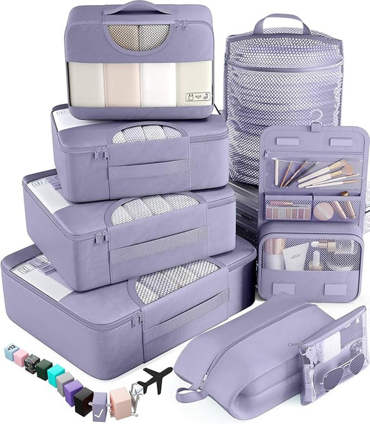 Veken 8 Set Packing Cubes for Travel Essentials, Suitcase Organizer Bags in 4 Sizes, Carry-On Luggage Accessories with Large Laundry & Hanging Toiletry Bag, Must-Have for Airplane, Road Trip & Camping