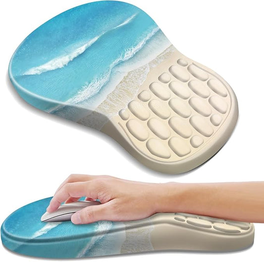 YIWEI Ergonomic Mouse Pad with Wrist Rest - Comfortable Office Mousepad with Memory Foam Wrist Support for Carpal Tunnel Relief, Mouse Pads with Non-Slip Base for Gaming and Home (Beach-1)