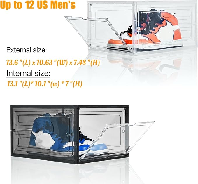 Attelite Upgraded Shoe Storage Box 9 Pack Shoe Box Clear Plastic Stackable X-Large Drop Front Shoe Box with Clear Magnetic Door, Shoe Organizer and Shoe Containers For Sneaker Display